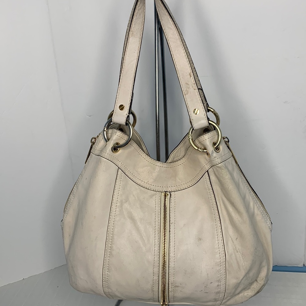 Michael Kors Aq-1308 Zip Purse Satchel white Leather Shoulder Bag